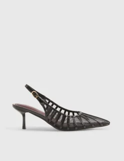 Mesh Kitten Heel Pointed Court Shoes