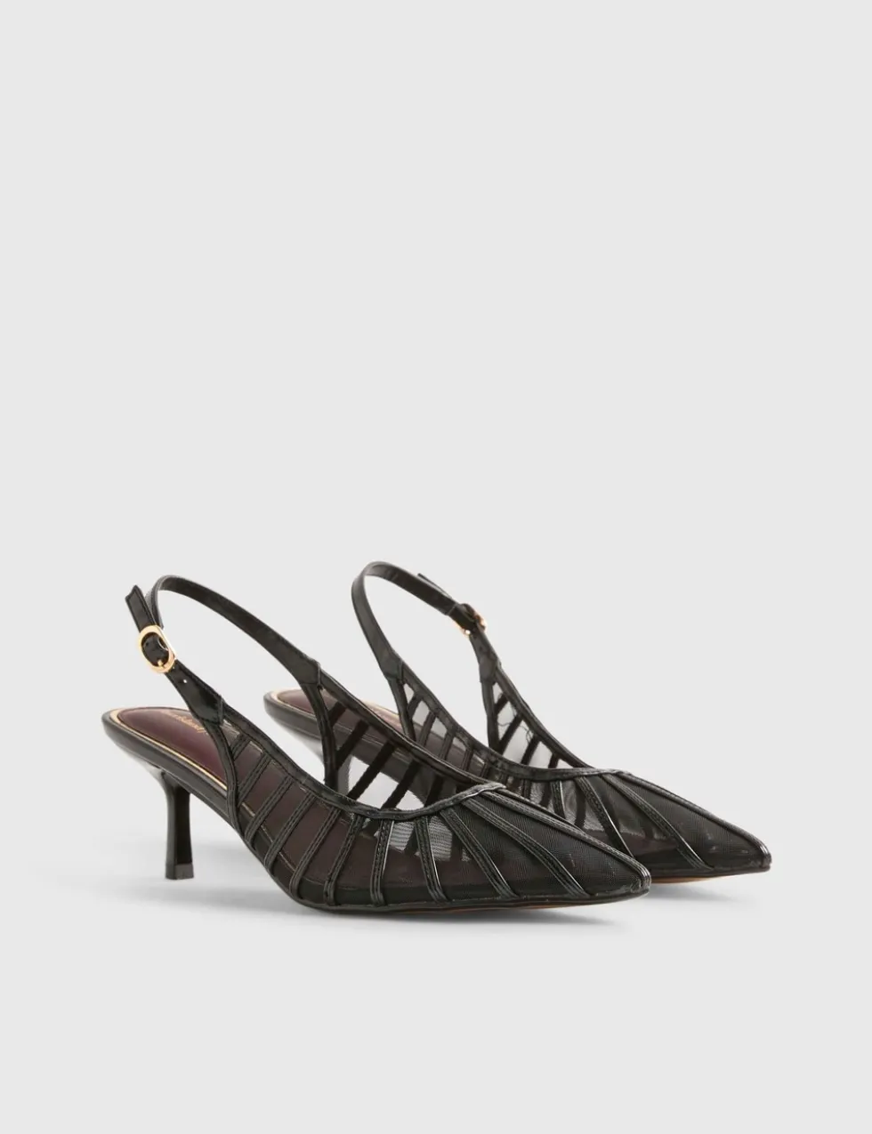 Mesh Kitten Heel Pointed Court Shoes