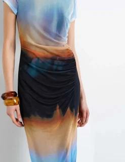 Mesh Ombre High Neck Midi Column Dress