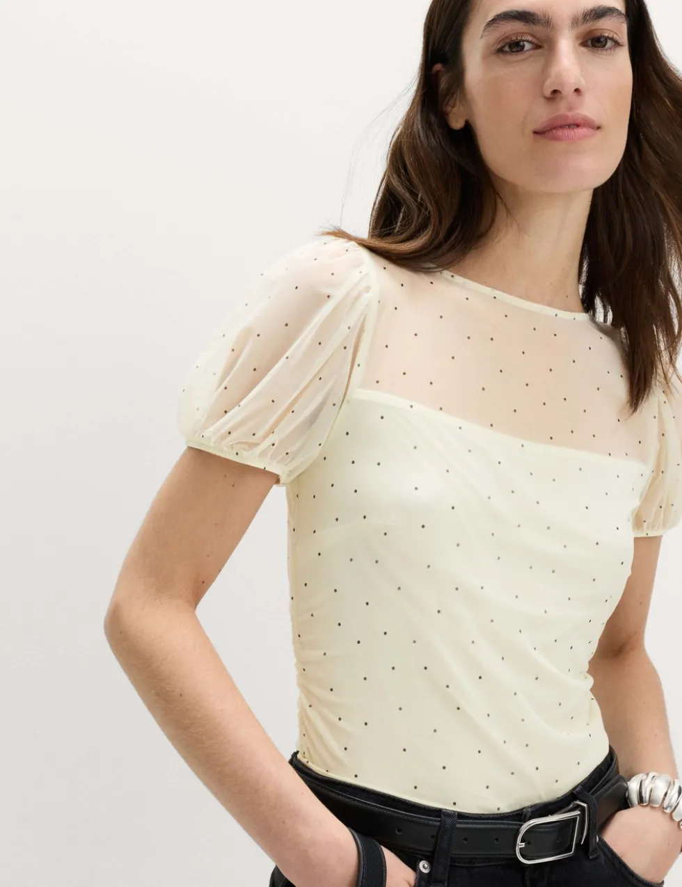 Mesh Polka Dot Fitted Top
