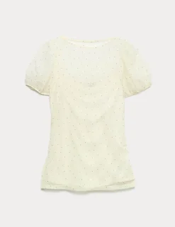 Mesh Polka Dot Fitted Top