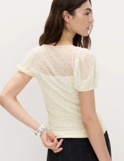 Mesh Polka Dot Fitted Top