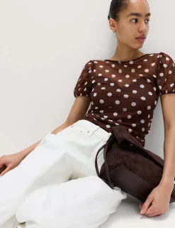 Mesh Polka Dot Fitted Top