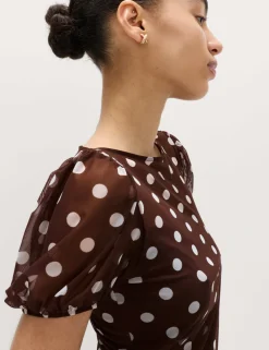 Mesh Polka Dot Fitted Top