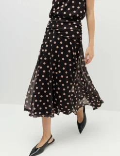 Mesh Polka Dot Midi A-Line Skirt