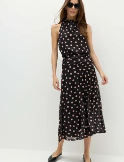 Mesh Polka Dot Midi A-Line Skirt