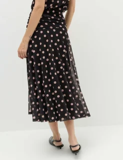 Mesh Polka Dot Midi A-Line Skirt
