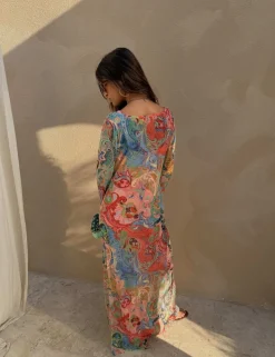 Mesh Printed Maxi Column Dress