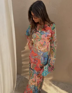 Mesh Printed Maxi Column Dress