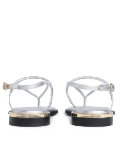 Metallic Ankle Strap Block Heel Sandals