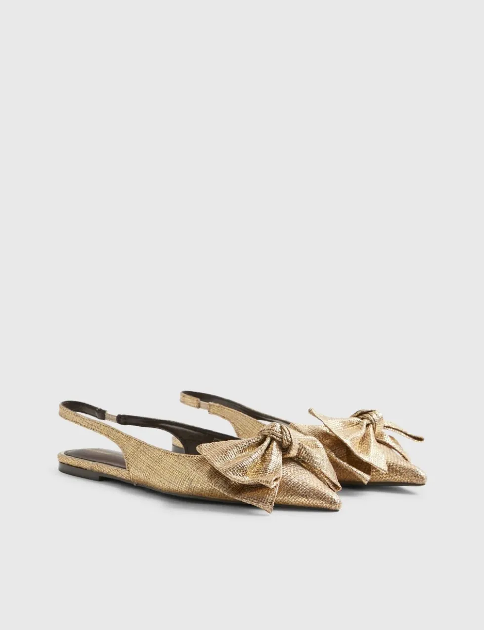 Metallic Bow Slingback Flat Pointed Pumps