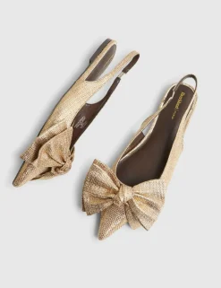 Metallic Bow Slingback Flat Pointed Pumps
