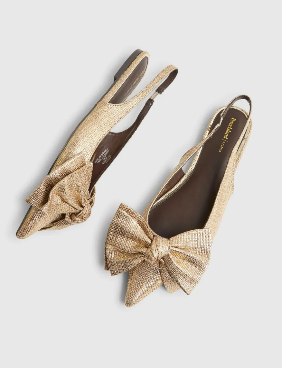 Metallic Bow Slingback Flat Pointed Pumps
