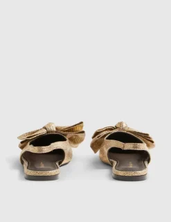 Metallic Bow Slingback Flat Pointed Pumps