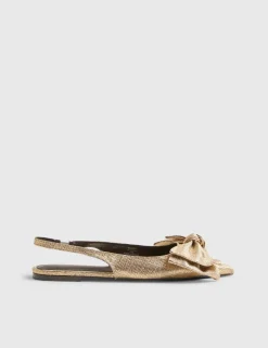 Metallic Bow Slingback Flat Pointed Pumps
