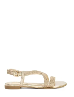 Metallic Buckle Ankle Strap Flat Sandals