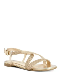 Metallic Buckle Ankle Strap Flat Sandals