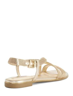 Metallic Buckle Ankle Strap Flat Sandals