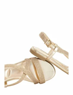 Metallic Buckle Ankle Strap Flat Sandals