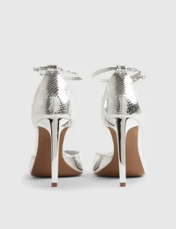 Metallic Closed Back Open Toe Stiletto Heels