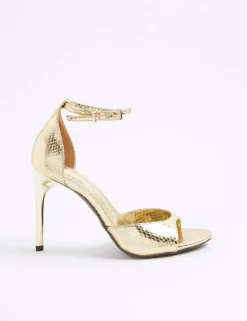 Metallic Closed Back Open Toe Stiletto Heels