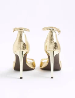 Metallic Closed Back Open Toe Stiletto Heels