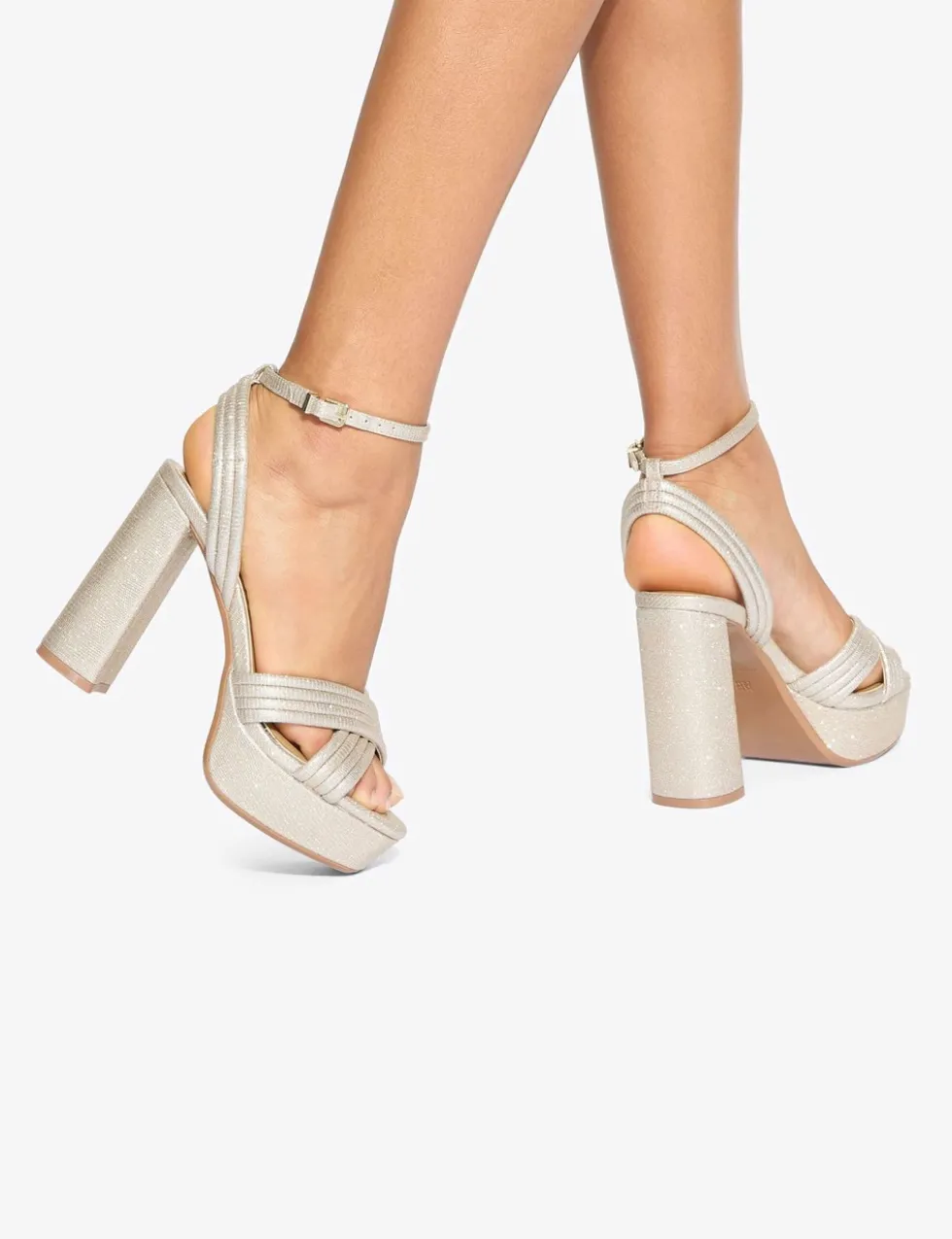 Metallic Platform Block Heel Sandals