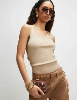 Metallic Scoop Neck Fitted Knitted Vest