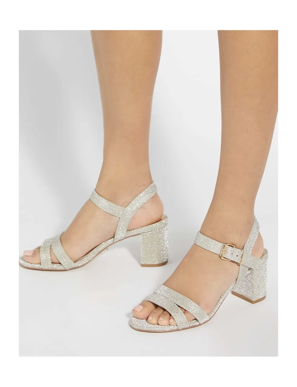 Metallic Strappy Block Heel Sandals