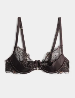 Mia Leopard Embroidery Quarter Cup Bra (A-E)