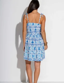 Mia Printed Frill Detail Shirred Beach Dress