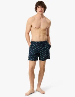 Mid Length Crocodile Print Swim Trunks
