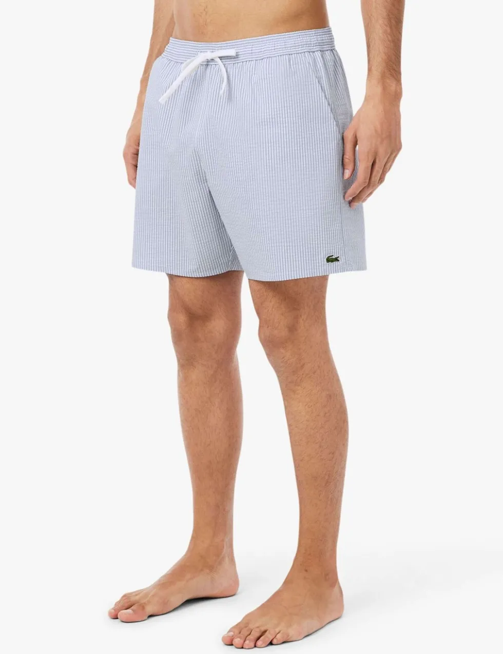 Mid Length Striped Textured Swim Trunks