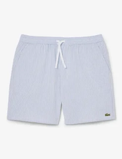 Mid Length Striped Textured Swim Trunks