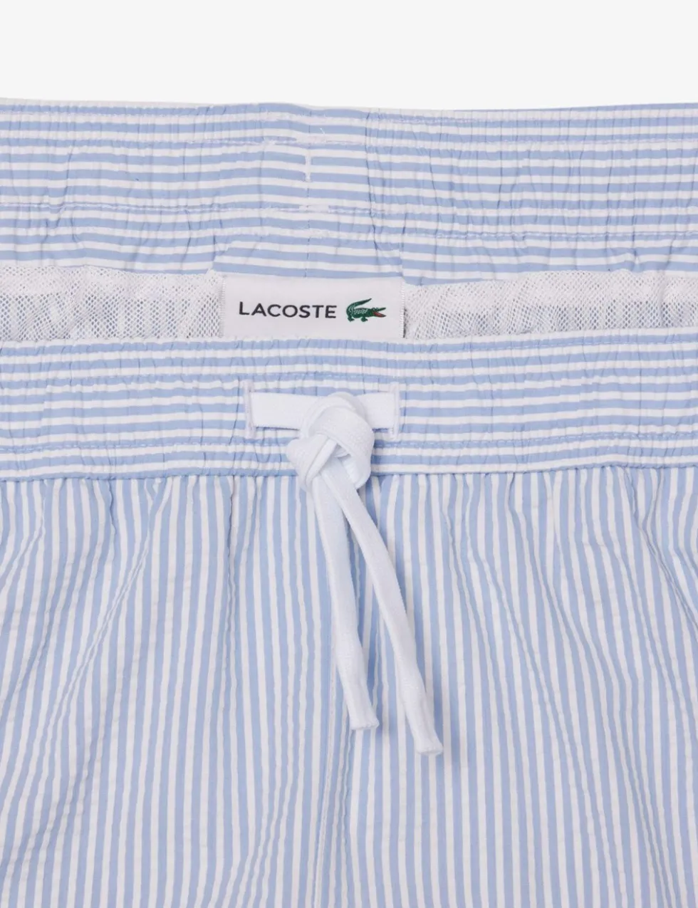 Mid Length Striped Textured Swim Trunks