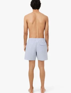 Mid Length Striped Textured Swim Trunks