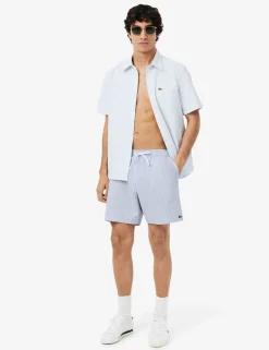 Mid Length Striped Textured Swim Trunks
