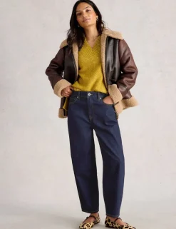 Mid Rise Barrel Ankle Grazer Jeans
