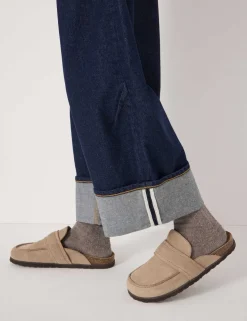 Mid Rise Barrel Leg Turn Up Jeans
