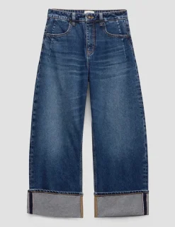 Mid Rise Barrel Leg Turn Up Jeans