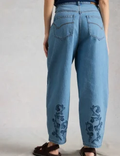 Mid Rise Embroidered Barrel Jeans
