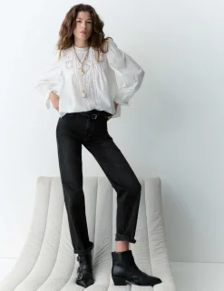 Mid Rise Straight Leg Ankle Grazer Jeans