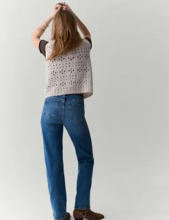 Mid Rise Straight Leg Ankle Grazer Jeans