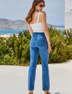 Mid Rise Straight Leg Jeans