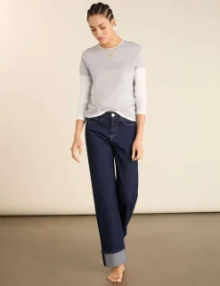 Mid Rise Straight Leg Turn Up Jeans