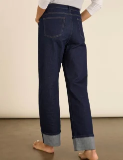 Mid Rise Straight Leg Turn Up Jeans