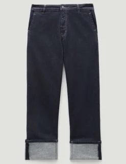 Mid Rise Straight Leg Turn Up Jeans