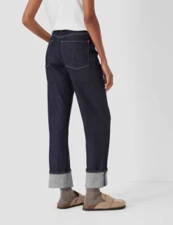 Mid Rise Straight Leg Turn Up Jeans