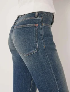 Mid Rise Straight Leg Turn Up Jeans