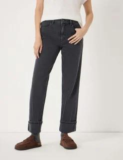 Mid Rise Straight Leg Turn Up Jeans
